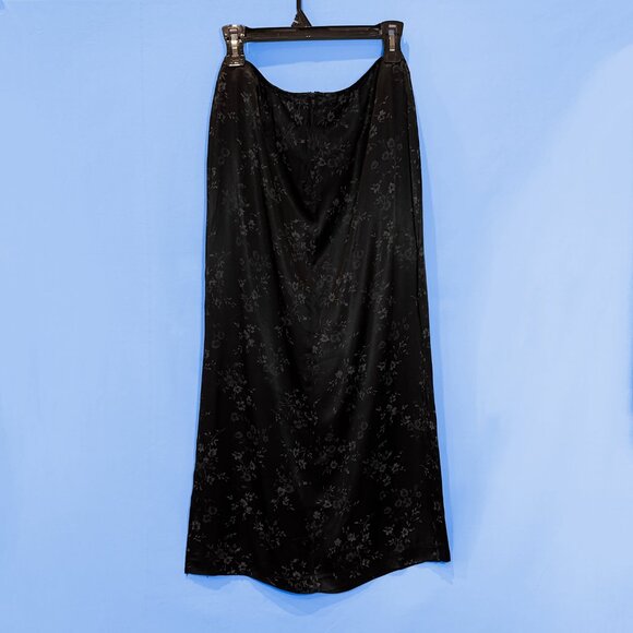 Vintage 90s Black Floral Satin Maxi Skirt - Picture 2 of 6